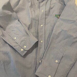NWT Blue button frill collar oversized loose cotton long-sleeved shirt/blouse L